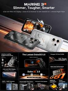 Blackview Oscal MARINE 3 全球版三防智能手机，6.56 英寸 90Hz 高清显示屏 | 基于 Android 16 的 Doke OS 5.0 系统 | 红外夜视 | 13MP+16MP 双摄像头 | IP68 级防水防尘，符合 MIL-STD-810H 和 IP69K 标准 | 5000mAh 大容量电池 - 黑色 - 查看 2