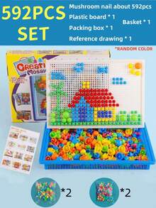 296 件蘑菇指甲 DIY 玩具，儿童益智智能 3D 拼图钉板，3D 马赛克美甲游戏，296 件 + 84 件字母数字指甲，适合男孩和女孩的礼物，生日、圣诞节、新年、学龄前 - 296PCS Mushroom Nails - 查看 16