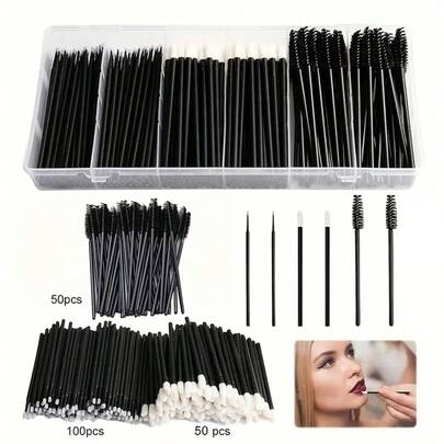 200pcs Cleaning Tool Set, Includes Lip Brush, Eyeliner & Eyeshadow Brush, Mascara Wand, Keyboard Cleaner Brush, With Storage Box