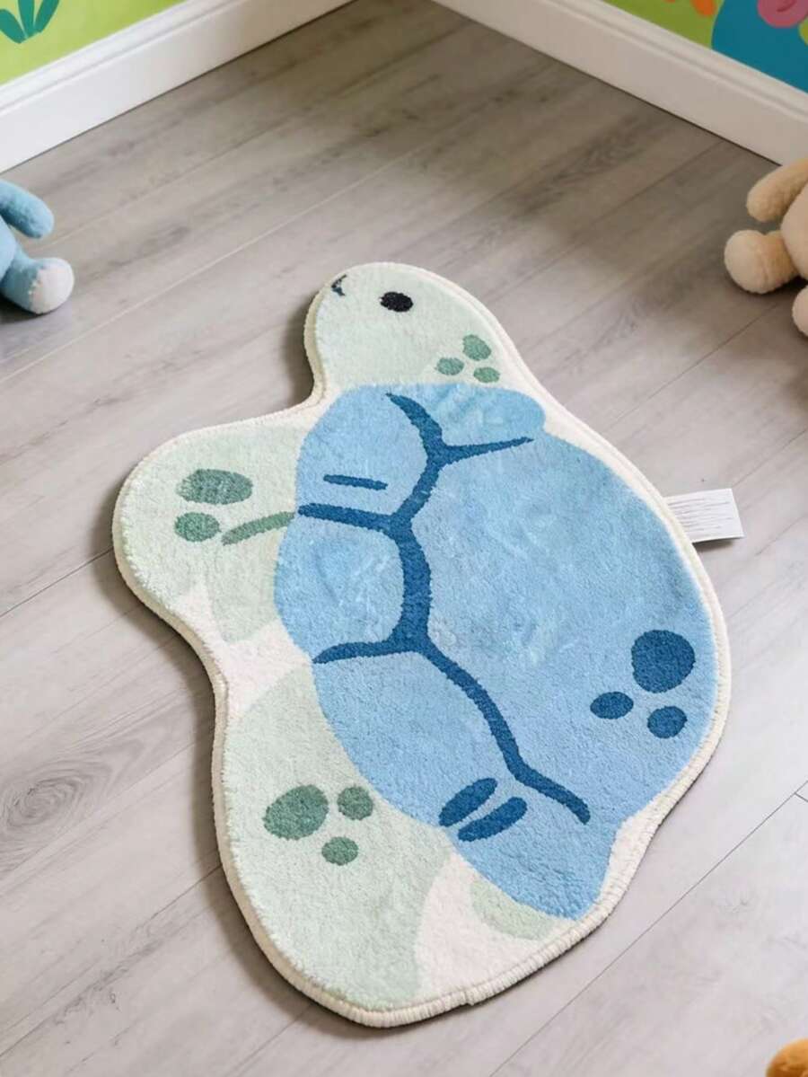 1 件卡通海龟形状地毯，适用于浴室垫、浴室地毯、门垫、小地毯、地毯、地垫、家居装饰、地毯、户外垫、家居装饰、地毯、卧室地毯、可洗地毯、毛绒地毯、毛绒地毯、秋冬地毯、厚实/毛绒