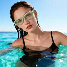1pc Women Retro Oval Cat Eye Fashion Sunglasses, Y2K Street Style Small Frame Fashionable Glasses For Summer Beach Vacation, Outdoor Travel, Parties, Daily Wear UV Protection - 綠色 - 查看 1