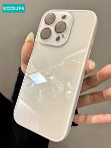 Luxury Solid Pink Glossy Glass Phone Case, Shock-Proof Frame, Lens Protection, Hard Back Cover For IPhone 17/17 Pro/17 Pro Max - White - View 3