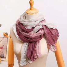 1pc Women's Long Lightweight Linen Ombre Scarf, Fashionable Casual For Daily Matching, Beach, Vacation Or Sun Protection - Multicolor - View 3