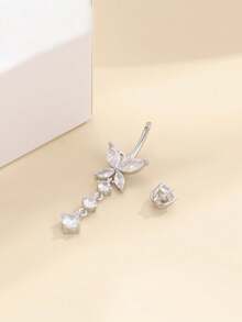 FOREVER QUEEN 1pc S925 Sterling Silver Navel Ring, Round Zirconia Navel Piercing, White & Purple Body Piercing Hypoallergenic Navel Stud, Gift For Women - Butterfly - View 4