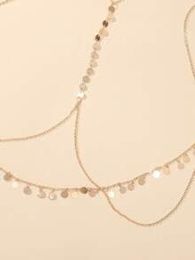 1pc Fashionable Sexy Party Style Circular Pendant Necklace Waist Chain X-Shaped Body Chain Top, Random Quantity Of Circular Pendants Based On Length - Gold - View 3