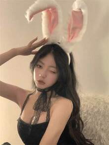 1个毛绒兔耳发箍，柔软仿毛皮兔耳发圈，可爱角色扮演派对万圣节母亲节礼物，舒适轻便的节日派对发饰，柔软毛绒内衬，适合复活节生日拍照，可爱的圣诞派对装饰，优雅的波西米亚风秋冬装扮 - 多色 - 查看 8