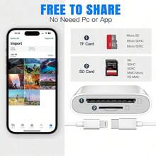 SD Card Reader Dual Slot Memory Card Reader Compatible With IPhone/ Camera, Supports SD And TF Cards, Camera Viewer SD Card Adapter, Portable Compatible With IPhone 17/16/15/14/13/12/11/XS/XR/ Series, No App Required/Plug And Play - View 3