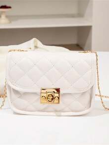 Mini Diamond Quilted Chain Strap Minimalist Shell Bag, Suitable For Daily Wear - White - View 7