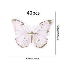 20张/40张/60张装，蝴蝶造型纸巾，双层13 x 13英寸大包装一次性鸡尾酒金箔纸巾，适用于蝴蝶主题派对、宝贝派对、婚礼、生日派对等场合的餐桌一次性宾客纸巾 - 粉紅色 - 查看 9