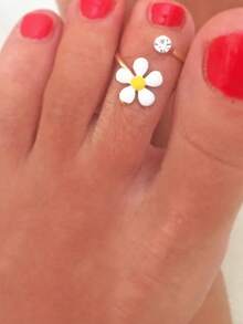 1枚精致简约方形水钻花朵可调节金属脚趾环，可爱风格，适合作为礼物，海滩度假 - 彩色 - 查看 8