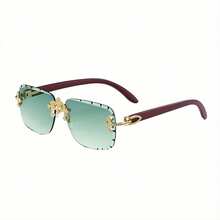 New Vintage Frameless Glasses For Men, Featuring Diamond-Cut Edges And Faux Wood Grain Temples - 透明的 - 查看 10
