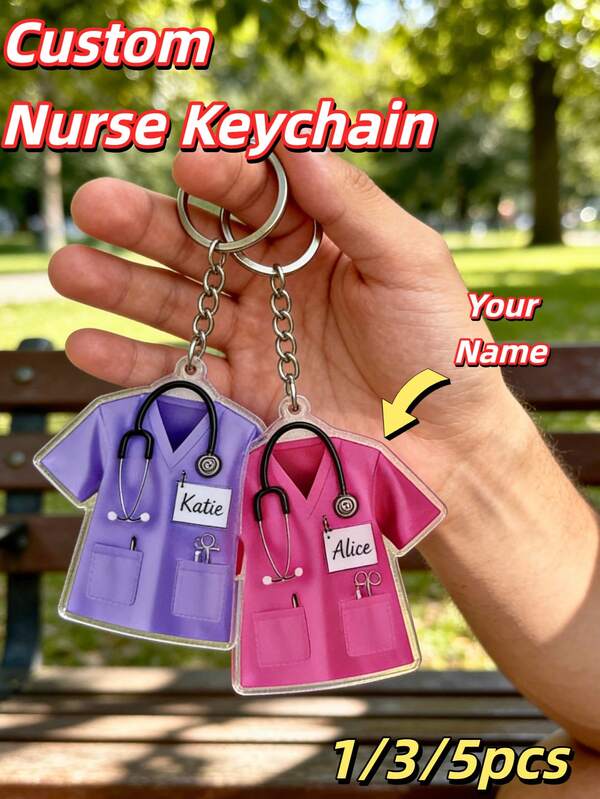 1/3/5 piezas Llavero personalizado con nombre de enfermera, Llavero de enfermera personalizado en 2D, Llavero personalizado para trabajadores de la salud, Llavero de enfermera, Regalo para estudiantes de medicina, Regalo para estudiantes de enfermería, Regalo para la escuela de enfermería, Llavero de enfermera RN