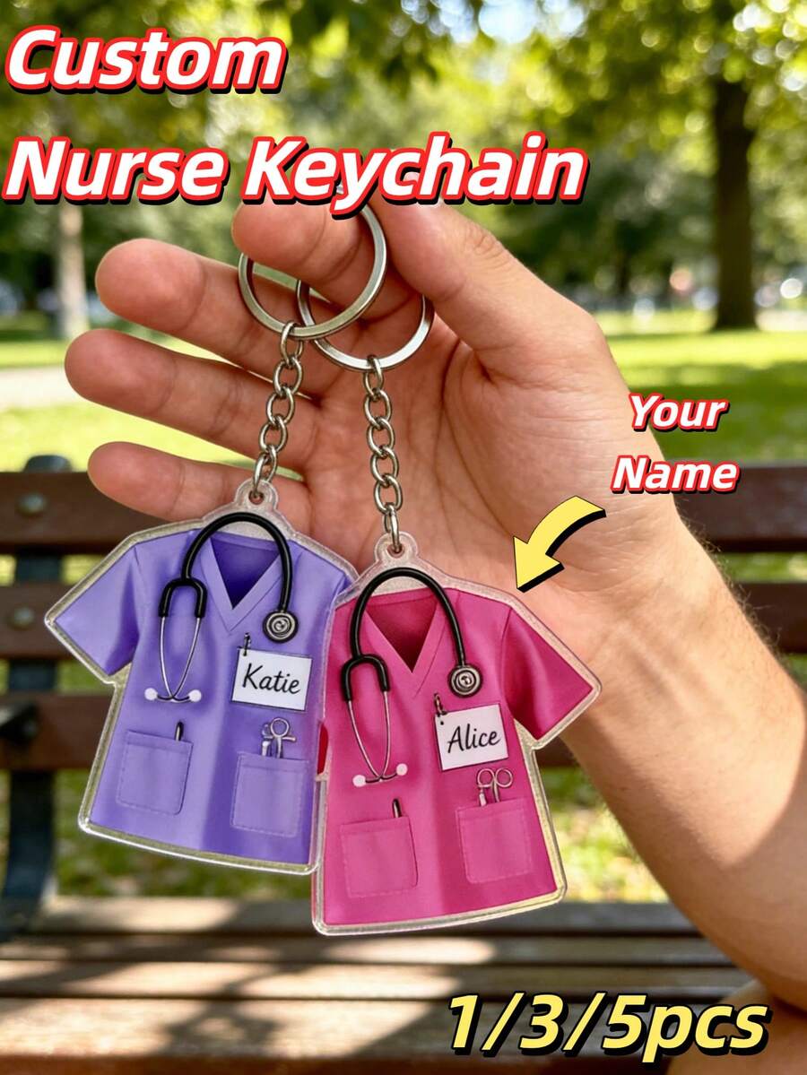 1/3/5 chiếc móc khóa tên y tá tùy chỉnh, móc khóa y tá 2D cá nhân hóa, móc khóa tùy chỉnh cho nhân viên y tế, móc khóa y tá, quà tặng sinh viên y khoa, quà tặng sinh viên điều dưỡng, quà tặng trường điều dưỡng, móc khóa y tá RN.