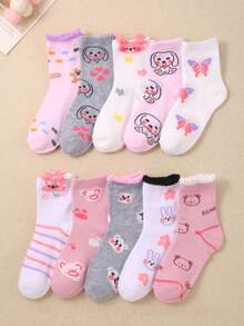 20双随机蝴蝶结儿童短袜，女童日常时尚休闲运动校园风，适合学校派对、聚会，可作为生日、节日、儿童节礼物 - 彩色 - 查看 3