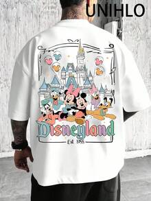 UNIHLO Disneyland  Print  Summer Casual Versatile Pure Cotton T-Shirt Suitable For Any Place - trắng - Xem 2