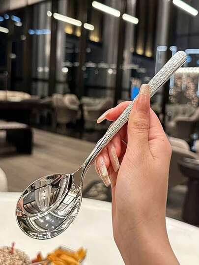 1件/2件/5件装锤纹不锈钢勺，防锈耐用，适用于韩式和西式料理，符合人体工学设计，经久耐用的厨房用具