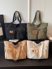 1pc Casual Tote Bag, Japanese Style Minimalist Large Capacity Shoulder Bag, Handbag, Book Bag, Student Bag - Multicolor - View 3