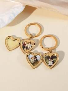 Llavero con colgante de corazón personalizado, llavero con colgante de foto en forma de corazón, colgante impermeable, colgante que se abre, regalo de Navidad para ella - Multicolor - Ver 7
