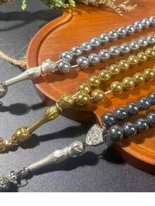 33 Beads 8mm Black Agate Rosary Bracelet, Arabic Style, Middle Eastern Design - Multicolor - View 6