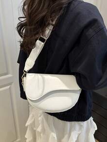 1个时尚纯色简约翻盖迷你单肩包，适合女性日常使用和送礼 - 白色 - 查看 4