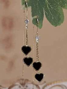 1 Pair Elegant Heart-Shaped Minimalist Design Earrings, Suitable For Daily Wear - Gold - View 3