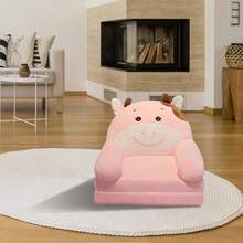 1pc Sofá Plegable de Peluche con Temática de Animales para Niños - Acogedor y Convertible 2-en-1, Espuma de Memoria Suave, Poliéster Fácil de Limpiar, con Asa Ancha - Perfecto para Leer, Relajarse, Perfecto para Decoración de Habitaciones - Rosa - Ver 2