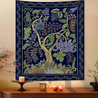 1 PC Green Bohemian Hippie Style Tapestry, Bedroom Decor, Tree Of Life Wall Hanging Tapestry, Cool Retro Bohemian Style Bedroom Decor Background, Horizontal Design, No Electricity Required, Suitable For Living Room, Bedroom, Office, Party Decoration, Birthday Gift, Suitable For All Occasions, High-End Printed Wall Tapestry