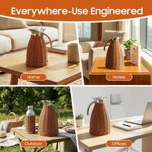 1.5L Thermal Carafe, 0.4Gal Stainless Steel Dual Wall Vacuum Thermal, 12h Warm & 24h Cold Retention, Hand Woven Rattan Body Coffee Carafe For Home, Coffee Shop - Coffee Brown - View 6