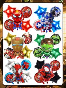 Marvel 5pcs Spider-Man Themed Aluminum Foil Balloon Set, Suitable For Birthday Party, Anniversary Celebration, Game Day, New Year Decoration, Holiday Party Decor And Photo Backdrop - 5PCS - View 1