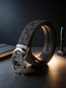 男士奢华商务皮带，字母合金自动扣皮带，高品质印花皮带，适合日常佩戴、搭配服装、休闲场合，是馈赠佳品。 - 彩色 - 查看 3