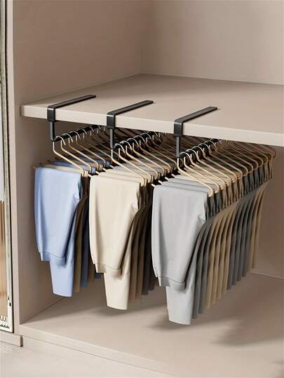 1 pieza Barra de metal en forma de U para colgar, ahorro de espacio - (con ganchos de plástico) Organizador de armario y gabinete para colgar ropa y pantalones debajo de los estantes, sin necesidad de perforar, con gran capacidad de carga, disponible en negro/blanco, longitud 30/40/50 cm/11.81/15.75/19.69 pulgadas, almacenamiento de armario, ahorro de espacio, decoración de dormitorio