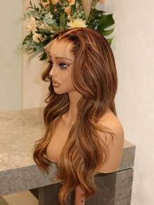 Highlight Ombre Honey Blonde Synthetic Lace Front Wig Natural Looking 13x4 HD Transparent Lace Front Wig Human Hair Body Wave 200% Density Synthetic Wigs For Women Glueless Wig For Daily Wear - 突出金髮女郎 - 查看 5