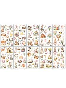 10pcs Easter Theme Cute Cartoon Rabbit & Easter Egg Pattern Washable Temporary Tattoo Stickers - Multicolor - View 6