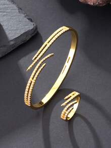 一套两件装奢华闪亮锆石镶嵌天然树枝开口戒指和手链套装，适合日常、派对、婚礼、夏季、开斋节/宰牲节等场合佩戴，是馈赠佳品。 - 鋯石滿鑲枝條 - 查看 7