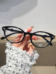 1副女士圆形黑色PC蝴蝶结可爱豹纹复古通勤日常时尚透明眼镜 - 彩色 - 查看 2