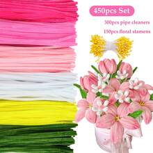 450件粉色、黄色、紫色棉签手工套装，包含300根棉签和150根棉签杆，DIY棉签工艺用品，紫色、黄色、粉色毛毡棒创意套装，适合生日、母亲节、毕业典礼、情人节礼物、手工艺品、艺术项目用品。 - 450pcs - 查看 14