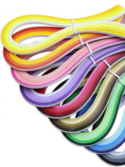 900pcs 39cm Mixed Color Gradient Decorative Gift Carved Paper Strips, 3/5mm Carved Paper Art Set