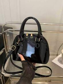 时尚纯色亮面贝壳手提包，街头通勤斜挎包，简约女士贝壳包，复古风 - 彩色 - 查看 7