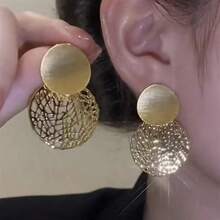 Unique And Exaggerated Geometric Round Earrings, Fashionable And Luxurious Ear Accessories - E4275金方 - 查看 1