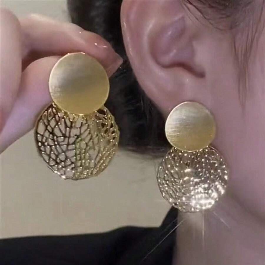 Unique And Exaggerated Geometric Round Earrings, Fashionable And Luxurious Ear Accessories - E4275金方 - 查看 1