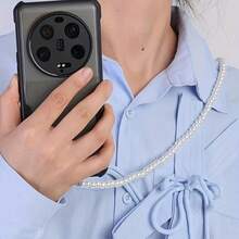 1pc Portable Phone Lanyard Crossbody Necklace, Beaded Pearl Phone Strap Handmade Chain - Multicolor - View 8