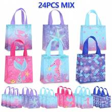 6/12/24pcs Mermaid Series Ocean Theme Non-Woven Fabric Gift Bags, Seahorse & Starfish Print Party Gift Packaging Bags, Portable Tote Bags With Handles For Shopping Mall, Beach Picnic, Island Travel, Happy Birthday - 9033 - View 14