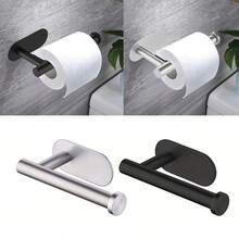 1 pieza Portarrollos de papel higiénico de acero inoxidable montado en la pared, estante de almacenamiento para baño y cocina sin necesidad de taladrar - Multicolor - Ver 2