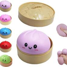 Colorful Bao Bun Dumpling Squishies Toy, Stress Balls Fidget Sensory Toys With Food Steamer, Soft Stretchy Slow Rising Squeeze Dough Ball, Stress Relief Hand Desk Toys For Kids Adults Office Classroom - 彩色 - 查看 10