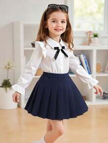 Falda plisada elegante de uniforme escolar para niñas con pantalones cortos de incorporados, falda básica de uniforme escolar para actuaciones, fiestas, vuelta al colegio, azul marino - Azul Marino - Ver 9