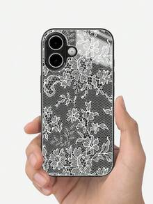 1 pieza Elegante y romántico caso de teléfono con cojín de aire transparente y antideslizante con patrón de encaje, adecuado para iPhone 11/12/13/14/15/16 Pro Max - Multicolor - Ver 2