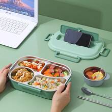 1500ML 304 Stainless Steel Lunch Box With Cutlery & Soup Bowls, 4/5-Compartments Microwave Heatable Bento Box, Leak Proof Fruit Salad Food Container, Reusable Lunch Container, Hot Water Heating, Suitable For Students & Adults To Use In School, Office, Camping, Travel, Picnic, Back To School - Multicolor - View 7