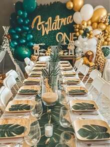 20/10/1片人造热带棕榈叶装饰，棕榈叶龟壳叶 - 丛林海滩主题，夏季派对桌面装饰，无需电源，鲜艳的绿色和黄色设计，适合户外/室内派对、海滩主题装饰、派对桌面装饰，外观自然 - A - 查看 5