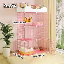 可堆叠双层猫屋，带储物架的模块化猫笼 - 彩色 - 查看 2