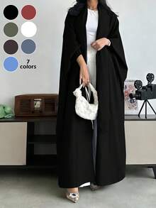 Women's Elegant Long Sleeve Drop Shoulder Kaftan Jalabiya Robe, Made Of Non-Stretch Woven Fabric, Without Scarf - Black - View 1